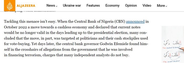 Aljazeera o planach Banku Centralnego Nigerii